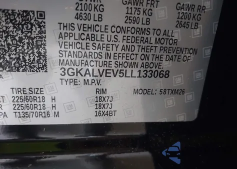 2020 GMC Terrain Awd Slt from USA, damaged, VIN 3GKALVEV5LL133068